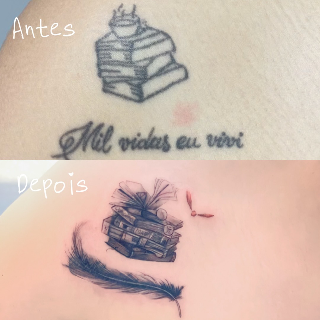 Cobertura de tatuagem antes e depois